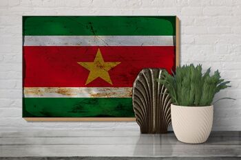 Panneau en bois drapeau Suriname 30x20cm Drapeau du Suriname rouille 3
