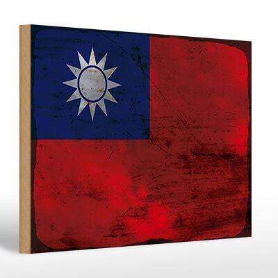 Letrero de madera bandera China 30x20cm Bandera de Taiwán óxido