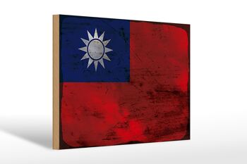 Panneau en bois drapeau Chine 30x20cm Drapeau de Taiwan rouille 1