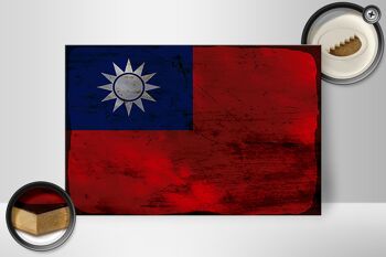 Panneau en bois drapeau Chine 30x20cm Drapeau de Taiwan rouille 2