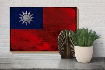 Panneau en bois drapeau Chine 30x20cm Drapeau de Taiwan rouille 3