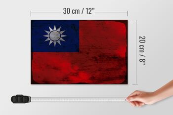 Panneau en bois drapeau Chine 30x20cm Drapeau de Taiwan rouille 4
