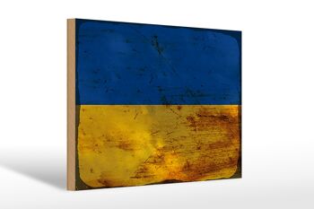 Panneau en bois drapeau Ukraine 30x20cm Drapeau de l'Ukraine rouille 1