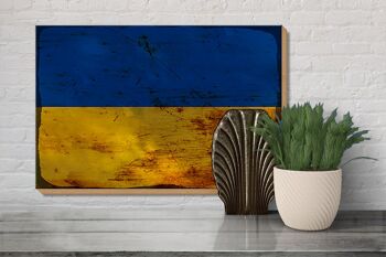 Panneau en bois drapeau Ukraine 30x20cm Drapeau de l'Ukraine rouille 3