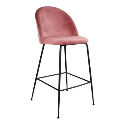 Lausanne Bar Chair - Barstuhl rosa Samt m. schwarze Beine HN1214