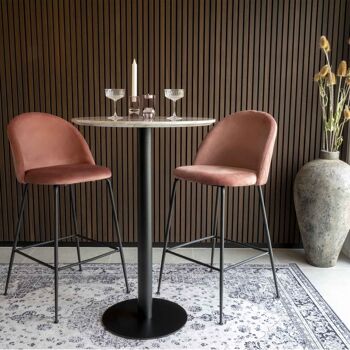Chaise de bar Lausanne - Chaise de bar rose en velours w. pattes noires HN1214 2