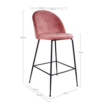 Chaise de bar Lausanne - Chaise de bar rose en velours w. pattes noires HN1214 6