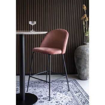 Chaise de bar Lausanne - Chaise de bar rose en velours w. pattes noires HN1214 7