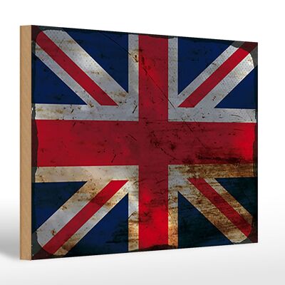 Cartello in legno bandiera Union Jack 30x20 cm Regno Unito ruggine