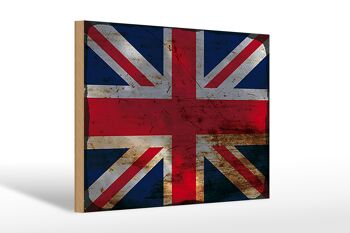 Panneau en bois drapeau Union Jack 30x20cm Royaume-Uni rouille 1