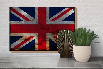 Panneau en bois drapeau Union Jack 30x20cm Royaume-Uni rouille 3