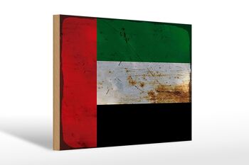Panneau en bois drapeau des Émirats Arabes 30x20cm drapeau rouille 1