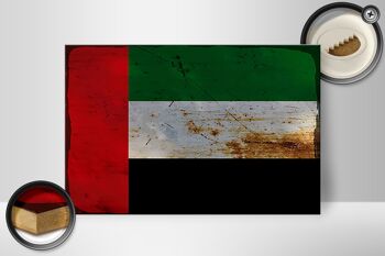 Panneau en bois drapeau des Émirats Arabes 30x20cm drapeau rouille 2