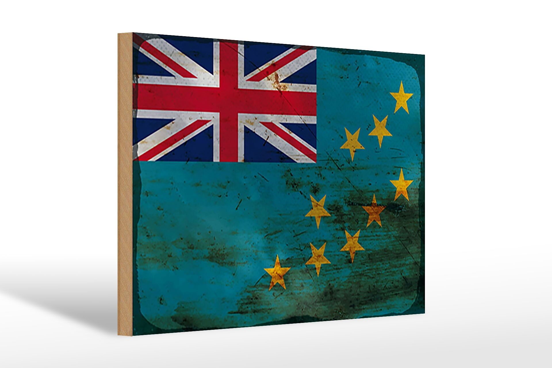 Cartello in legno bandiera Tuvalu 30x20cm Bandiera di Tuvalu ruggine