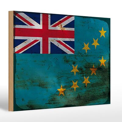 Letrero de madera bandera Tuvalu 30x20cm Bandera de Tuvalu óxido