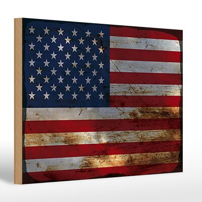 Letrero de madera bandera Estados Unidos 30x20cm Estados óxido