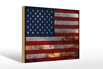 Panneau en bois drapeau États-Unis 30x20cm États rouille 1