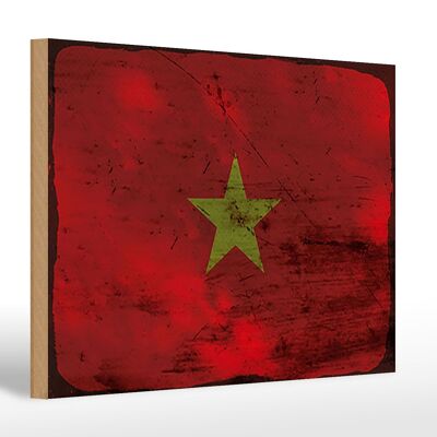 Letrero de madera bandera Vietnam 30x20cm Bandera de Vietnam óxido