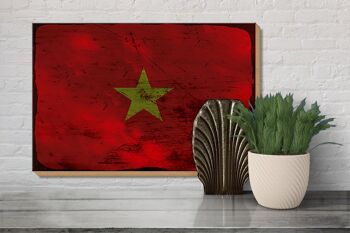 Panneau en bois drapeau Vietnam 30x20cm Drapeau du Vietnam rouille 3