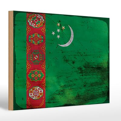 Letrero de madera bandera Turkmenistán 30x20cm Turkmenistán óxido