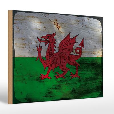 Panneau en bois drapeau du Pays de Galles 30x20cm Drapeau du Pays de Galles rouille