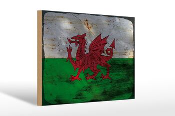 Panneau en bois drapeau du Pays de Galles 30x20cm Drapeau du Pays de Galles rouille 1