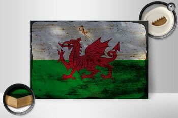 Panneau en bois drapeau du Pays de Galles 30x20cm Drapeau du Pays de Galles rouille 2