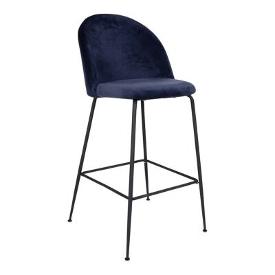 Lausanne Bar Chair - Sedia bar blu in velluto l. gambe nere HN1205