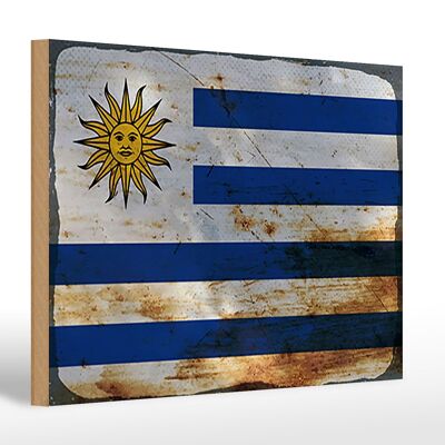 Cartello in legno bandiera Uruguay 30x20cm Bandiera dell'Uruguay ruggine