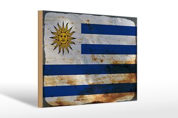 Panneau en bois drapeau Uruguay 30x20cm Drapeau de l'Uruguay rouille 1