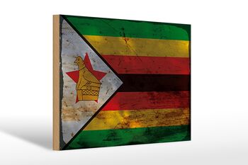 Panneau en bois drapeau Zimbabwe 30x20cm Drapeau du Zimbabwe rouille 1