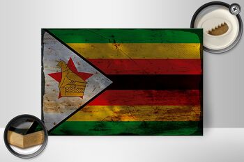 Panneau en bois drapeau Zimbabwe 30x20cm Drapeau du Zimbabwe rouille 2