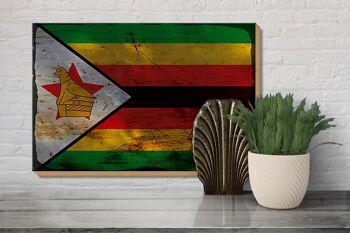 Panneau en bois drapeau Zimbabwe 30x20cm Drapeau du Zimbabwe rouille 3