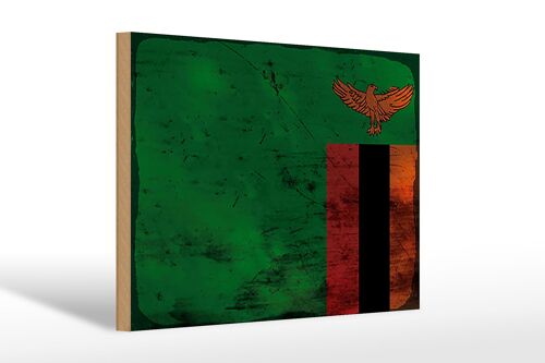 Holzschild Flagge Sambia 30x20cm Flag of Zambia Rost