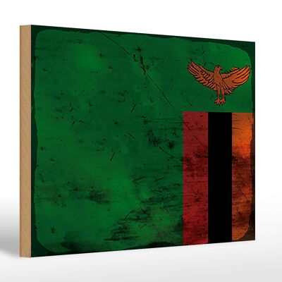 Letrero de madera bandera Zambia 30x20cm Bandera de Zambia óxido