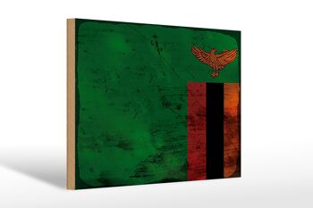 Panneau en bois drapeau Zambie 30x20cm Drapeau de Zambie rouille 1
