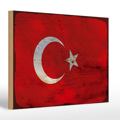 Letrero de madera bandera Türkiye 30x20cm Bandera de Turquía óxido