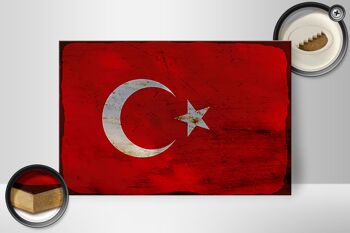 Panneau en bois drapeau Türkiye 30x20cm Drapeau de Turquie rouille 2