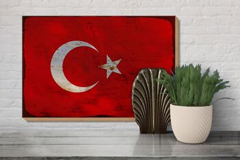 Panneau en bois drapeau Türkiye 30x20cm Drapeau de Turquie rouille 3