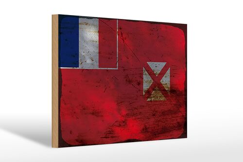 Holzschild Flagge Wallis und Futuna 30x20cm Wallis Rost