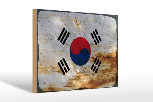 Holzschild Flagge Südkorea 30x20cm Flag South Korea Rost