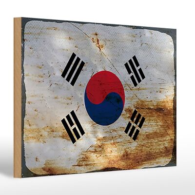Panneau en bois drapeau Corée du Sud 30x20cm Drapeau Corée du Sud rouille