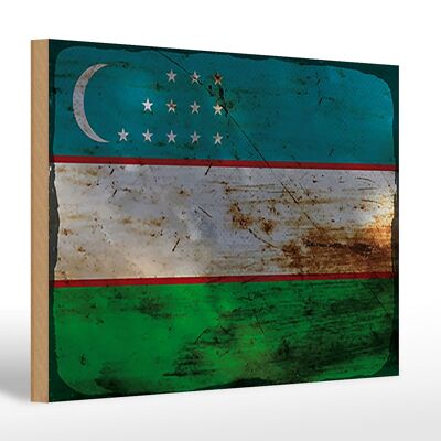 Cartello in legno bandiera Uzbekistan 30x20 cm Uzbekistan ruggine