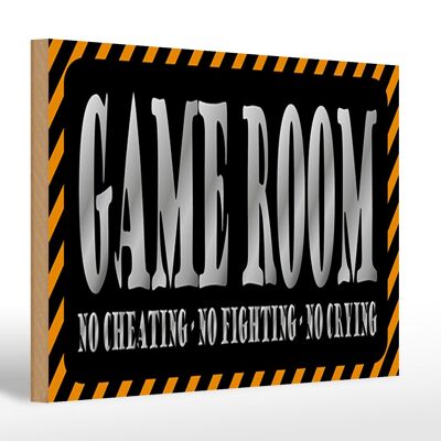 Holzschild Spruch 30x20cm Game Room no cheating no crying