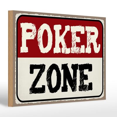 Cartel de madera que dice Regalo Poker Zone 30x20cm