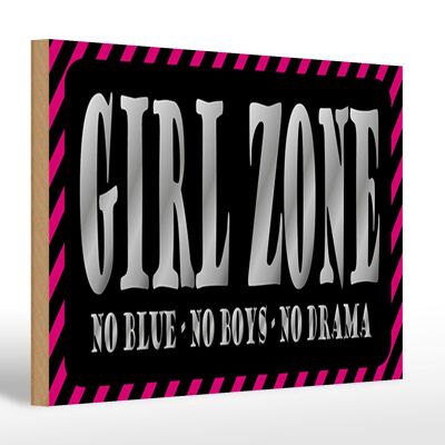 Cartello in legno con scritta 30x20 cm Girl Zone no blu no ragazzi no