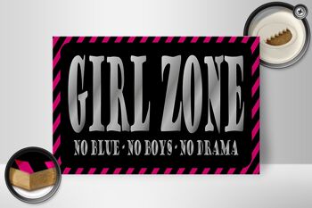 Panneau en bois disant 30x20cm Girl Zone no bleu no boys no 2