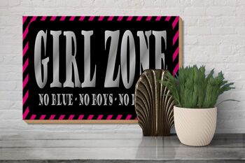 Panneau en bois disant 30x20cm Girl Zone no bleu no boys no 3