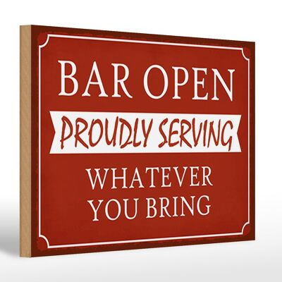 Cartello in legno con scritta "Bar aperto con orgoglio" 30x20 cm