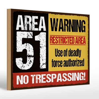 Letrero de madera que dice 30x20cm área 51 advertencia área restringida
